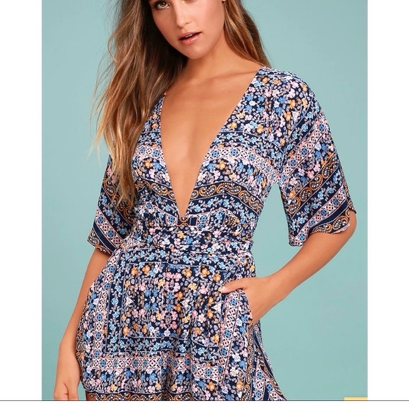 Lulu Townsend Pants - Lulu’s Floral print Flora Aura navy blue romper